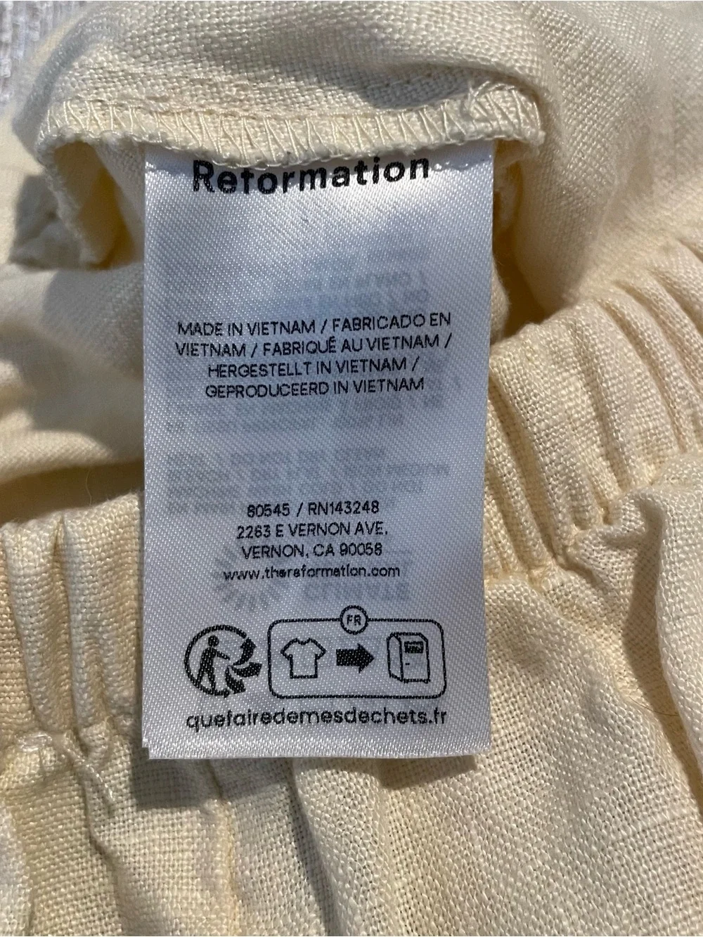 Reformation XS Linen Relaxed Wide Leg Pants Light Yellow